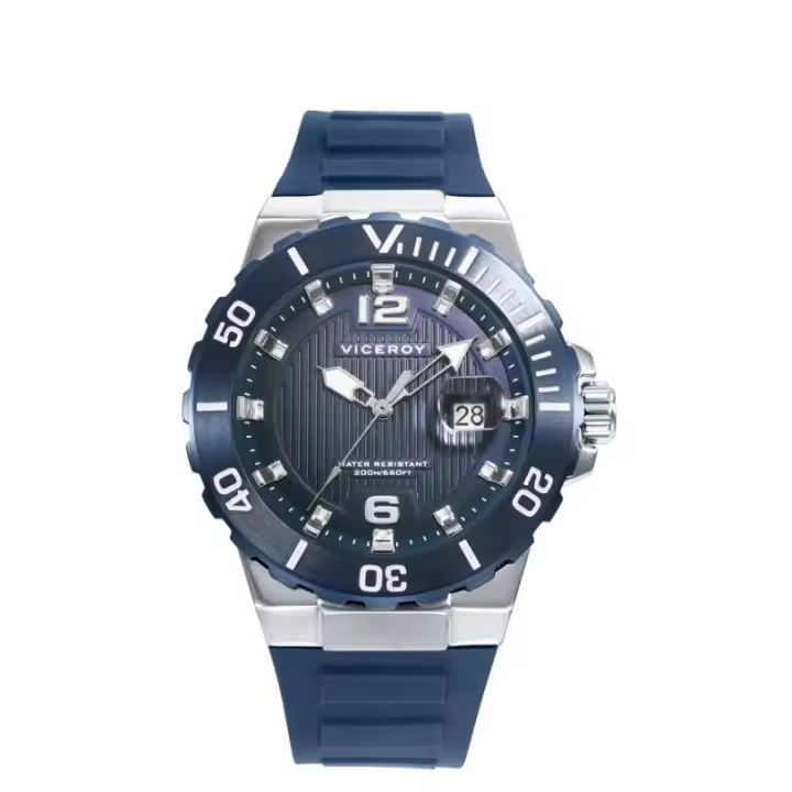 Reloj Viceroy Hombre caja de acero con bisel Ip azul 20 atm y correa de silicona en color azul con movimiento cuarzo 45001-35 - 1