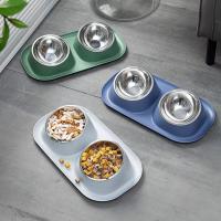 Cuenco De Acero Inoxidable Para Gatos Y Perros Doble Con Base Antideslizante Alimentador De Agua Para Mascotas Protector De Cuello Para Gatos Y Perros - details 0