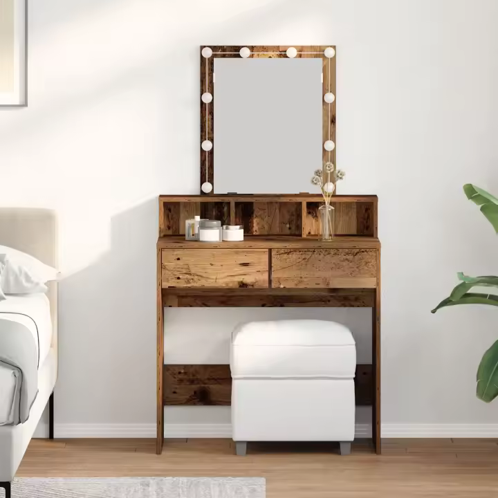 Mesa de Maquillaje con Espejo y Luces LED Madera Vieja Madera Ingenierizada - 1
