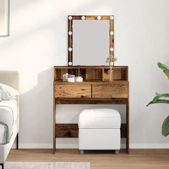 Mesa de Maquillaje con Espejo y Luces LED Madera Vieja Madera Ingenierizada - 1