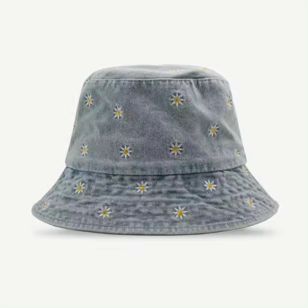 Gorro De Buho De Lino Para Mujer Con Bordado De Margarita Protección Solar Estilo Casual Hip Hop Sombrero De Verano Vintage - 1