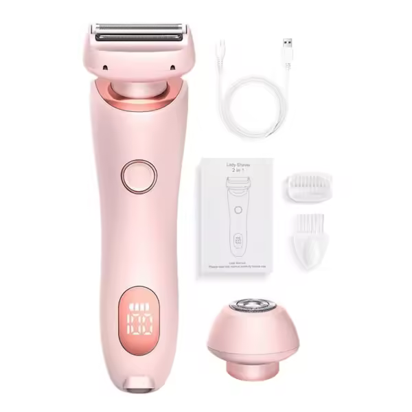 2 en 1 Bikini Trimmer máquina de afeitar eléctrica para mujeres, Silky Glide Pro depilación para afeitar piernas, brazos, axilas y cara rosa - 1