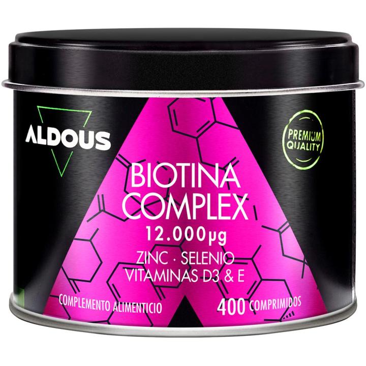 Biotina con Zinc, Selenio, Vitamina D3 y Vitamina E - Fórmula Avanzada para Cabello, Uñas y Piel - 400 Comprimidos Aldous Bio
