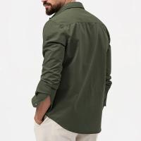 Camisa Táctica De Verde Militar Para Hombres Con Dos Bolsillos En La Cara Cuello En V Manga Larga Estilo Safari Casual - details 14