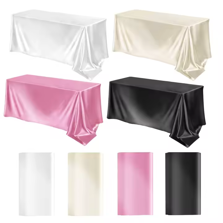 Mantel Rectangular De Satén Blanco Rosa Color Sólido Brillante Y Suave Para Bodas Y Fiestas Suministros De Mesa Decoración - 1