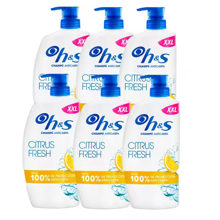 H&S | Citrus Fresh Champú Anticaspa para Pelo Graso, 4800ml, con Dispensador. Hasta 100% de Protección Anticaspa, Clínicamente Probado. Para Uso Diario. Frescor y Limpieza con Aroma a Cítricos 6x800ml - 1