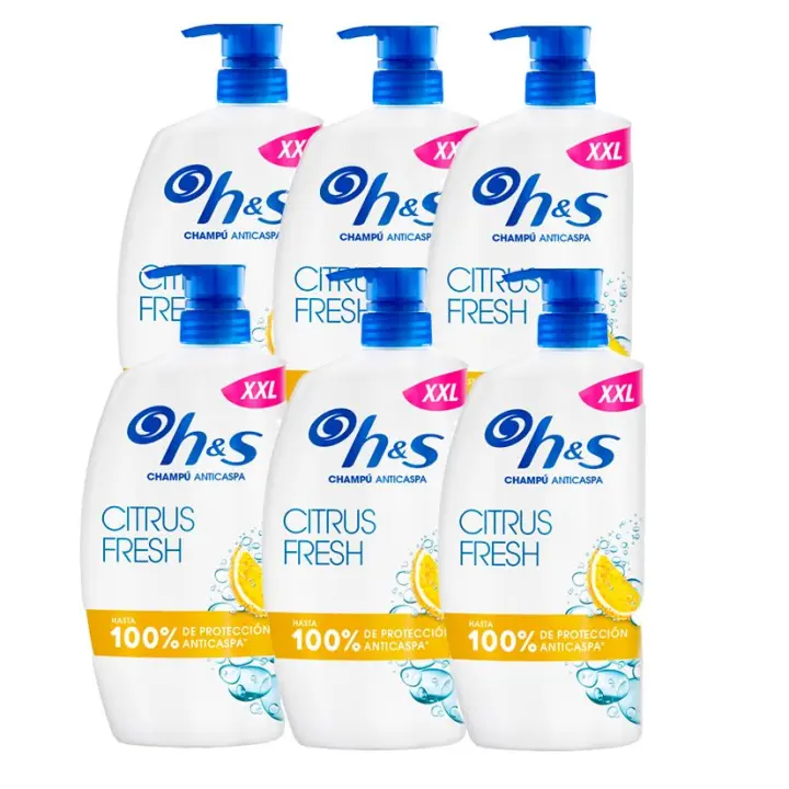 H&S | Citrus Fresh Champú Anticaspa para Pelo Graso, 4800ml, con Dispensador. Hasta 100% de Protección Anticaspa, Clínicamente Probado. Para Uso Diario. Frescor y Limpieza con Aroma a Cítricos 6x800ml - 1