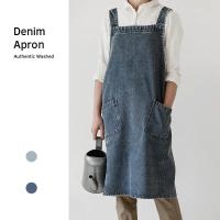 Delantal De Denim Para Mujer Estilo Coreano Hecho De Algodón Y Lona Sin Mangas Adecuado Para Cocinar Hornear Jardín Y Limpieza Del Hogar - details 0