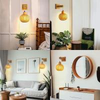 Lámpara De Pared De Bambú Natural Tejido a Mano E27 Lámpara De Techo De Cesta De Rattan Decoración De Habitación Luz De Fijación En La Pared - details 4