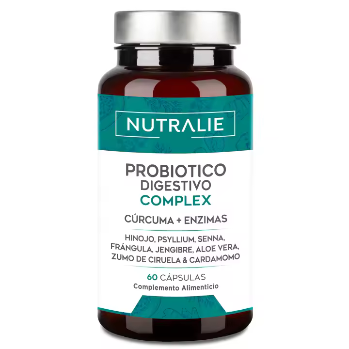 Probiótico Digestivo Complex - Cúrcuma Enzimas - Flora Intestinal Estreñimiento + Ablanda Heces - Para la Hinchazón y Pesadez - 60 cápsulas Digestive Complex - Nutralie - 1