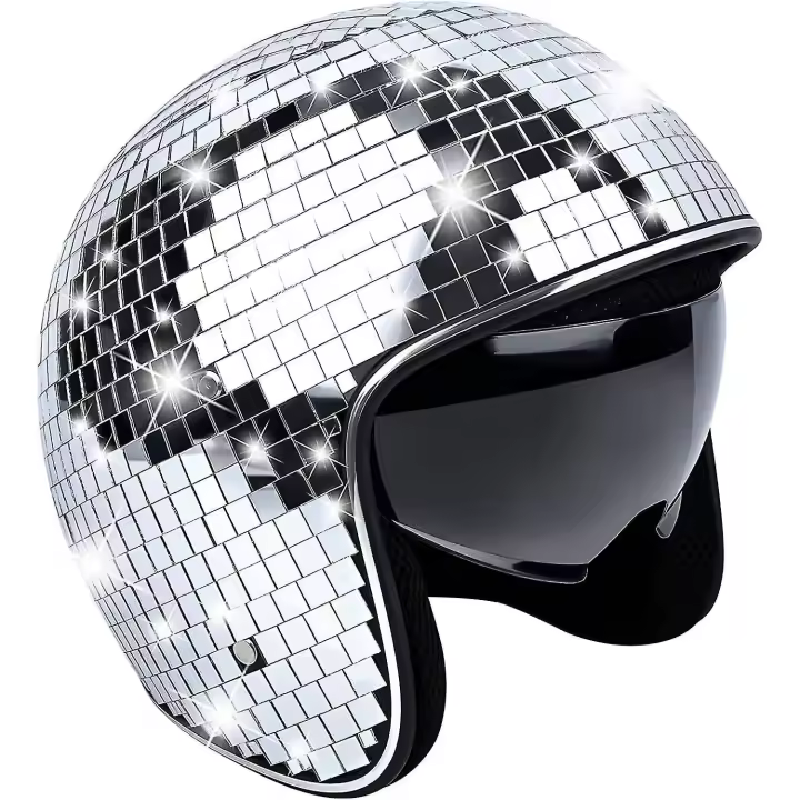 Casco de La Bola del disco, casco de La Bicicleta del casco de disco Plata brillante Partido del casco de Harley - 1