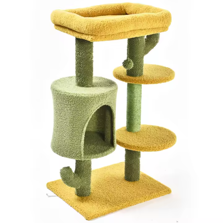Rascador de Varias Alturas Efecto Cactus con caseta My Garden Premier CAT (90 cm) Suave Diferentes Texturas y Caseta con Juegos Divertidos para tu Gato - Cuatro Alturas Rascador Moderno y Suave tipo Árbol con forma de Cactus 90 cm - 1