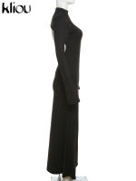 Vestido Largo Elegante Kliou Para Mujer Con Corte En La Espalda Y Cuello En O Estilo Clásico De Calle Mayor Con Mangas Largas Y Corte Bodycon - details 2