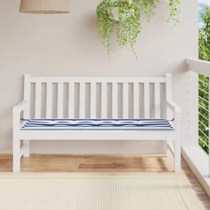 vidaXL Cojín banco jardín tela Oxford a rayas azul y blanco 150x50x3cm - 1