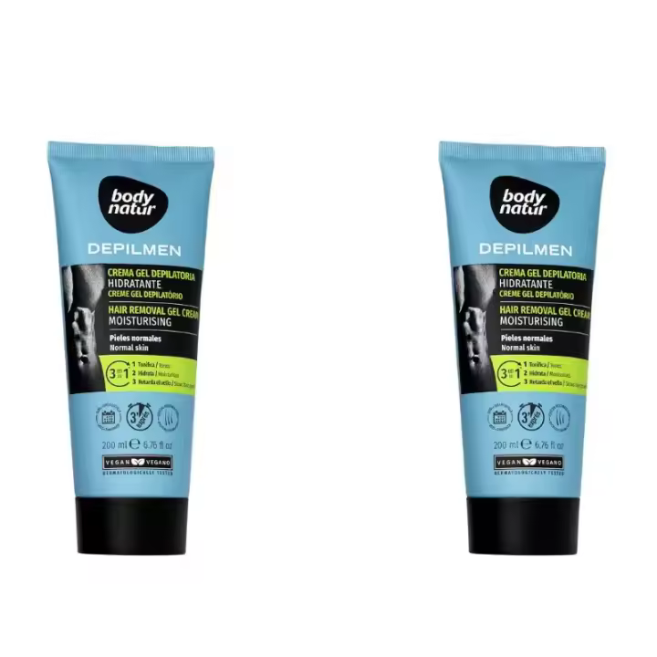 Crema Depilatoria Body Natur para Piel Sensible con Aloe Vera y Manteca de Karité, 2 Unidades de 200 ml, Ideal para Hombres - 1
