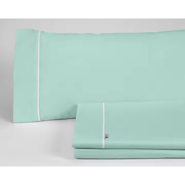 Juego de sábanas liso color aqua - Cama de 90 (3 piezas) - 50% algodón / 50% poliéster - 144 hilos. Gramage: 115 - Fijalo - 1
