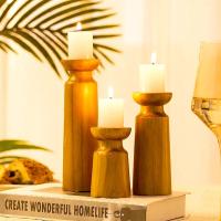 3PCS Soportes De Vela De Madera Natural Retro Para Boda Y Fiesta Decoración De Mesa Del Hogar Estilo Clásico Hechos a Mano - details 1