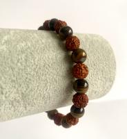 Pulsera Artesania Brazalete Regalo Hombre MujerTibet Bolsita tradicional Nepal Rudraksha y Ojo de Tigre - details 6