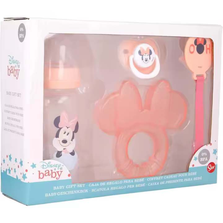Set De Regalo Para Bebé  Biberón, Chupete, Sujetachupetes Y Mordedor Minnie - 1