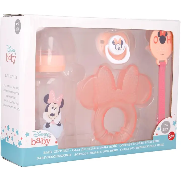 Set De Regalo Para Bebé  Biberón, Chupete, Sujetachupetes Y Mordedor Minnie - 1