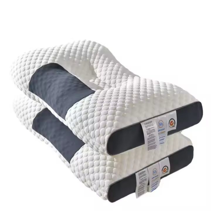 Almohada de masaje para el cuello de algodón antibacteriano tejida para dormir, suave, almohada de soporte de contorno ortopédico ergonómico ajustable, básico de almohada de alta calidad, funda extraíble.-48*74cm - 1