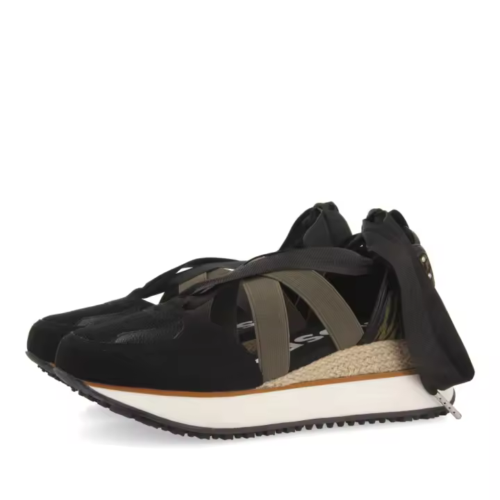 Gioseppo Sandalias Negras Espadrille con Animal Print y Cuña de 6 Cm para Mujer - 1