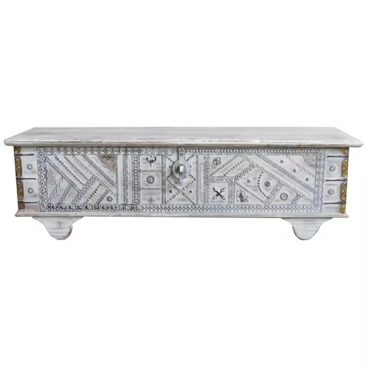 WANDERLUST DECO Baúl de Madera Artesanal Blanco 146x40x45h Cm - Mesas Auxiliares - 1