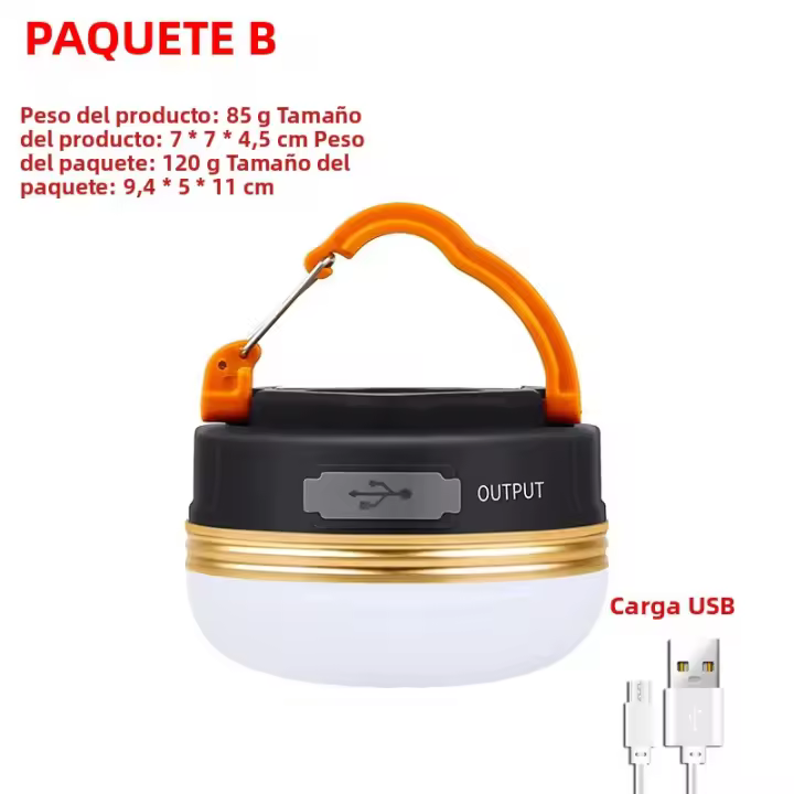 Lámpara Portátil Recargable Para Camping Con Ventilador Multiusos Iluminación Exterior Emergencia Para Noche Y Tienda Con Gancho Negro ABS IP68 Impermeable - 1