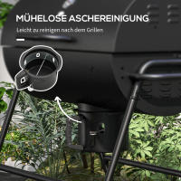 Parrilla de Carbón de Metal BBQ Ahumador with Tapa Rueda Termómetro Asa de Carbón Ajustable, Parrilla de Carbón Móvil para Camión, Parrilla de Carbón Camping, Patio, 95x71,5x102cm - details 1