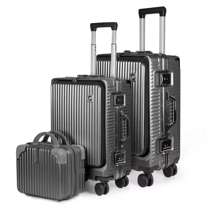 Juego de 3 Piezas de Maletas Cabina, Grande y Neceser de Policarbonato y ABS. Maletas de Viaje Multifunción con USB y Múltiples Compartimientos con Bolsillo Frontal. Ruedas Giratorias Dobles 360º y Portavasos - 1