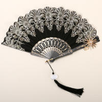 Abanico De Mano Lolita Gótico Victoriano Para Mujer Vintage Negro Blanco Rojo Rosa De Bambú Para Cosplay Fiestas De Halloween - details 7