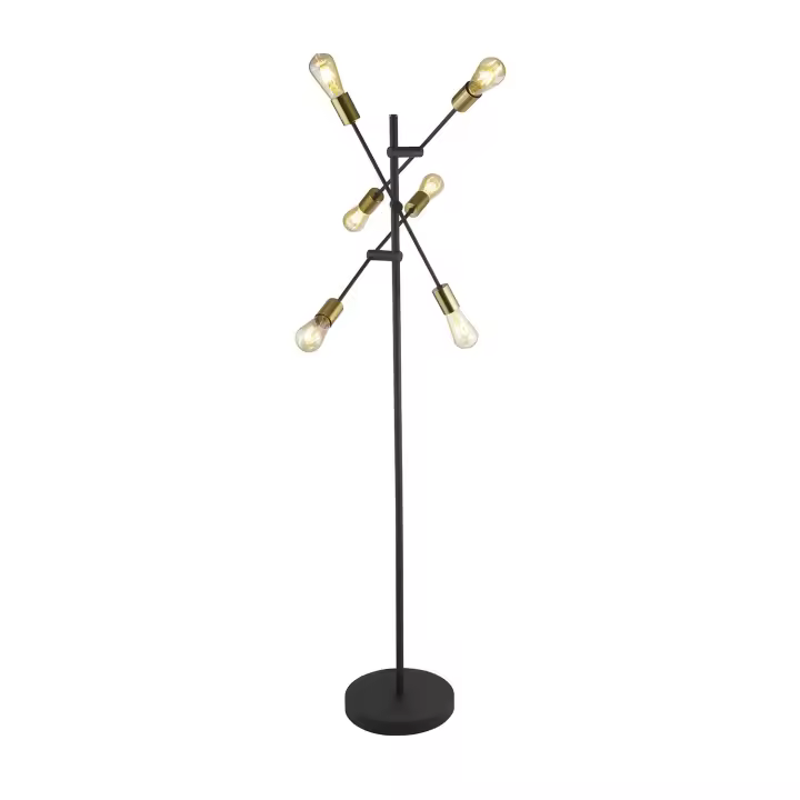 Industrial-Nordic Piantana Armstrong Acero Negro Latón 6 Luces E27 - 1