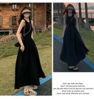 ZMZBCH Vestido Negro De Verano Estilo Hepburn Con Cintura Ajustada Y Falda De Swing Grande Sin Mangas Vestido Largo A-Line Para Mujer - details 3