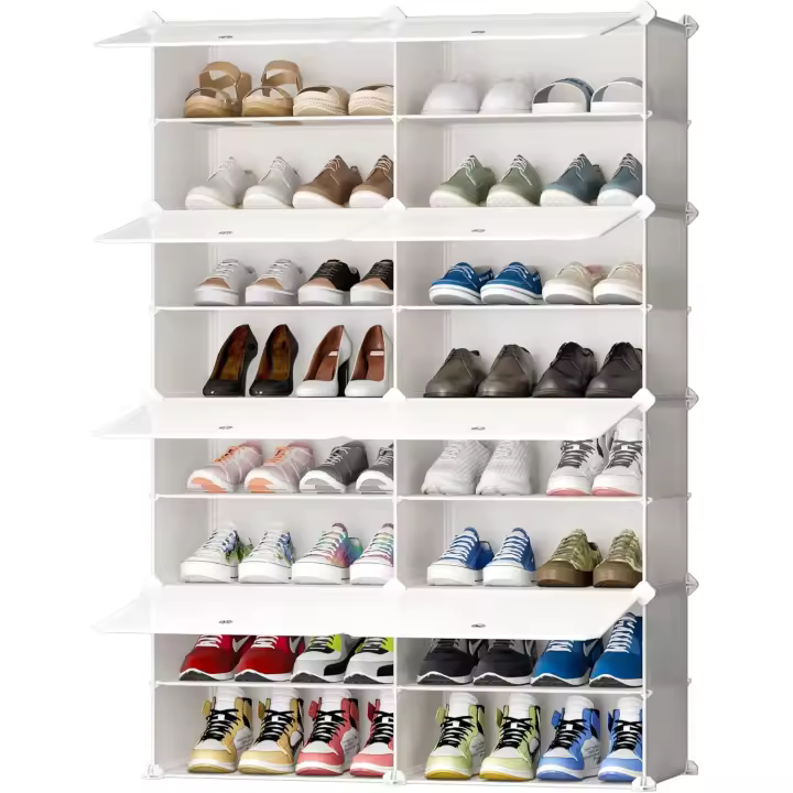 Gran Zapatero Armario Apilable, Zapatero Entrada Recibidor, DIY Estanteria Zapatos Multifuncional, Material Ecológico Armario Zapatero, Fácil Limpiar Mueble Zapatero, 2 x 8, Lechoso - 1