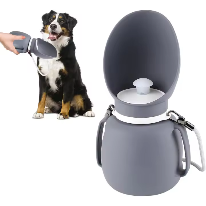 Botella de agua para perros a prueba de fugas, dispensador portátil de agua de 800 ml para paseos y viajes al aire libre, gris, ideal para perros y gatos. - 1