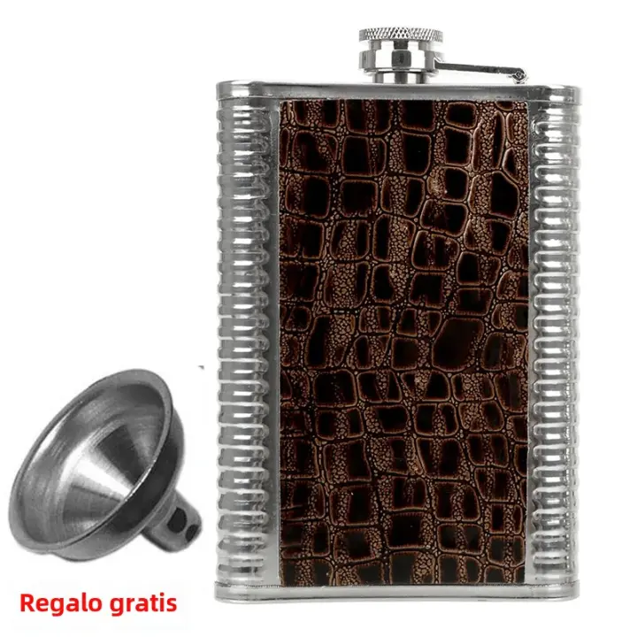 Botella De Aperitivo De Cuero 8 Oz Con Taza Funnel Para Hombre Regalo Personalizado De Vino Aguardiente Alcohol Vodka Liquor - 1