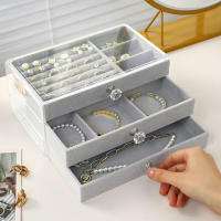 Caja De Joyas Grande Tres Capas De Flanela Almacenamiento Para Pendientes Collares Anillos Organizador De Joyería - details 5