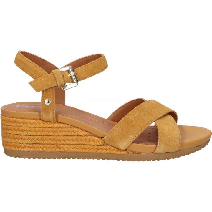 Geox Femme D Ischia Corda Sandales Compensées En Daim Beige - Confort Estival