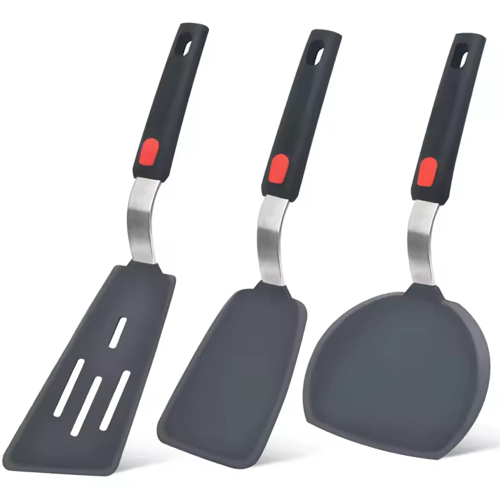 Juego de 3 piezas de silicona resistentes al calor de 600 °F para utensilios de cocina antiadherentes, utensilios de cocina grandes, juego de placas de goma sin BPA - 1