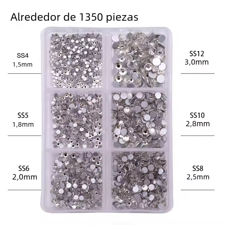 Juego De Uñas Con Cristales AB De Tamaños Variados Rhinestones De Fondo Plano Y Diamantes Transparentes Para Decoración De Uñas DIY - 1