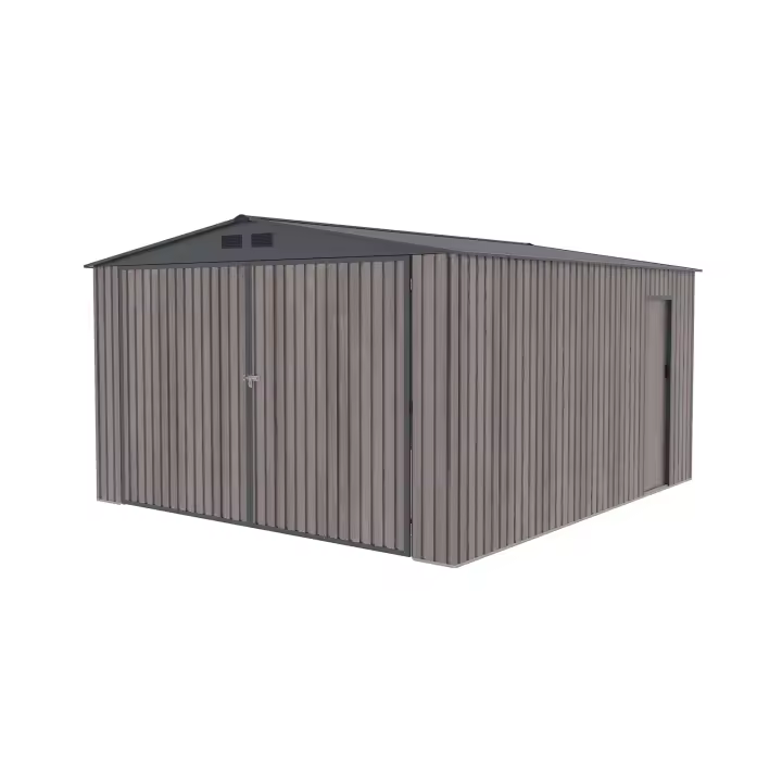 Gardiun Garaje Metálico Gardiun Surrey 15,96 m2 380x420x232 cm 1 Coche | Doble Puerta Abatible, Puerta Lateral y Respiraderos | Efecto Madera - 1