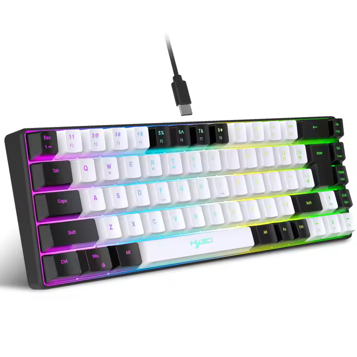 Teclado De Juego 68 Teclas Con Retroiluminación RGB USB Cableado Portátil Para Computadoras Y Laptops Blanco Y Negro Keycaps Compatible Con Windows - 1
