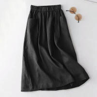 ZANZEA Falda De Algodón Para Mujer Estilo Casual Cintura Empire Midi Verano 2024 Con Bolsillos Laterales A-Line Solid Color - details 3