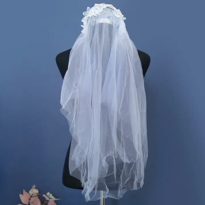 Accesorio De Cabello Para Novia Con Encaje Y Flores Dos Capas Diadema Con Velo De Novia Para Mujeres Accesorios De Boda Fotografía - 1