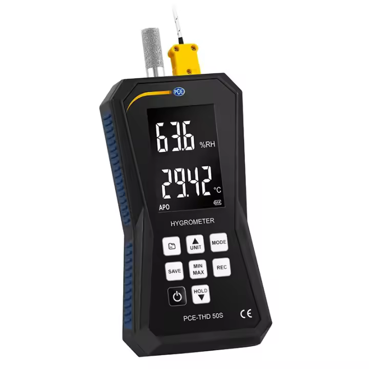 PCE Instruments Termohigrómetro con conexión para termoelemento tipo K / Rango: -20 ... +60 ºC Acumulador recargable / Interfaz de datos micro USB / Software / Memoria para 32 000 valores  PCE-THD 50S incl. capuchón sinterizado - 1