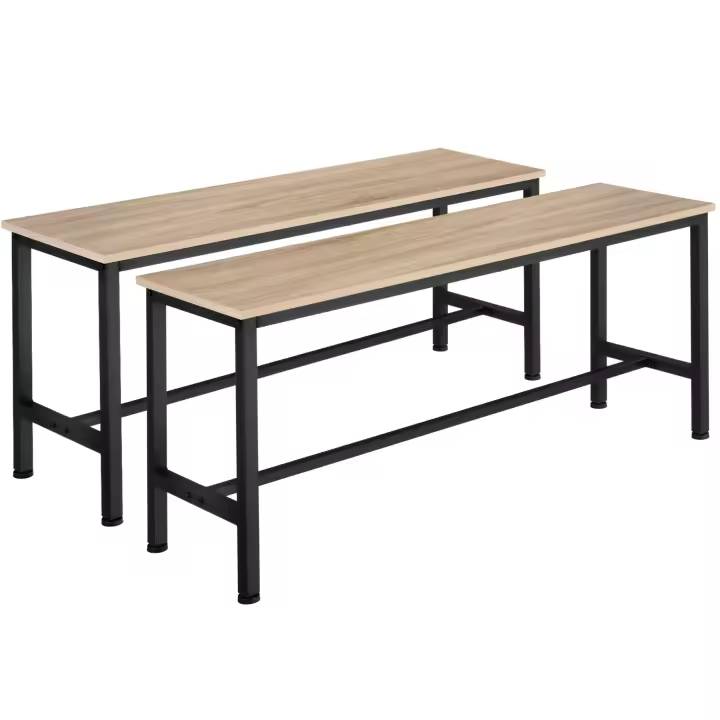 Tectake - 2 bancos Fairfield | Juego de dos bancos de estilo industrial | Tableros estables de aglomerado efecto madera con recubrimiento protector de melamina | Sólida estructura de acero con revestimiento en polvo - 1