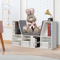 HOMCOM Librería con Asiento, Estantería de Libros con 6 Cubos, Estantería Almacenamiento con Banco con Cojín, Multiusos para Sala de Estar, Oficina, Dormitorio, 102x30x61cm, Blanco y Gris - details 1