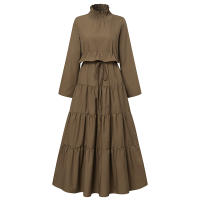 Vestido Largo Elegante ZANZEA Para Mujer Con Cuello Alto Y Volantes Color Sólido Ropa Casual Vestidos De Fiesta De Navidad Y Cumpleaños - details 13