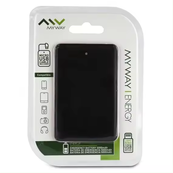 Power Bank Myway 5000mAh Cable Micro-USB, Adaptador iluminador Negro (NUEVO) - 1
