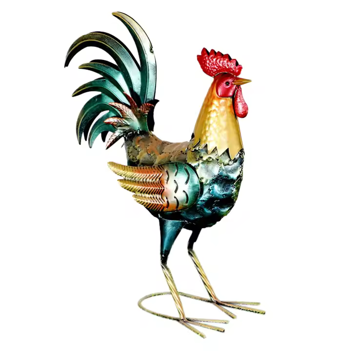 CAPRILO REGALOS & DECORACIÓN Figura Decorativa de Metal "Gallo Multicolor". Adornos y Esculturas. Animales. Regalos Originales. Decoración Hogar. 40 x 19 x 50 cm. - 1